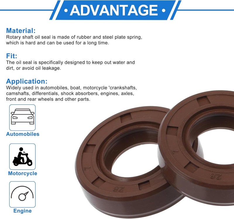 VekAuto Universal Oil Seal TC Double Lip W Steel Spring Seal Ring Rotary Shaft Seal 15x28x7mm High Pressure FKM Rubber Brown 2 Pcs - Image 4